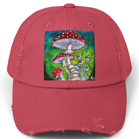 Shrooms Distressed Hat - Adjustable - Shroomtasia from Mama Mosaic Artworks