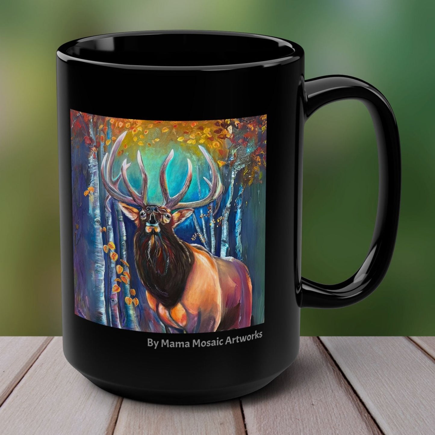 Wapiti Elk Mug - 15oz Glossy Ceramic - Song of Autumn Elk from Mama Mosaic Artworks