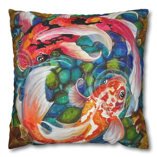 Koi Throw Pillow Cover - Faux Suede - 2 Sizes - Koi Pond from Mama Mosaic Artworks