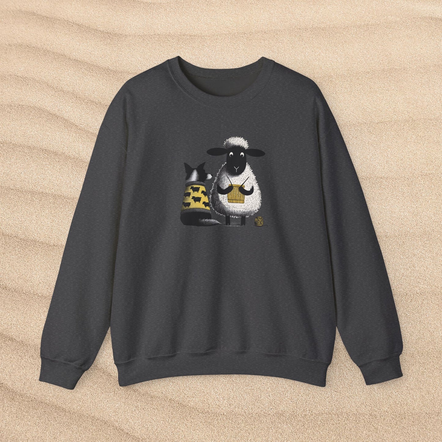 Bordie Collie and Sheep Sweatshirt: Sheep Knitting Crewneck Sweater