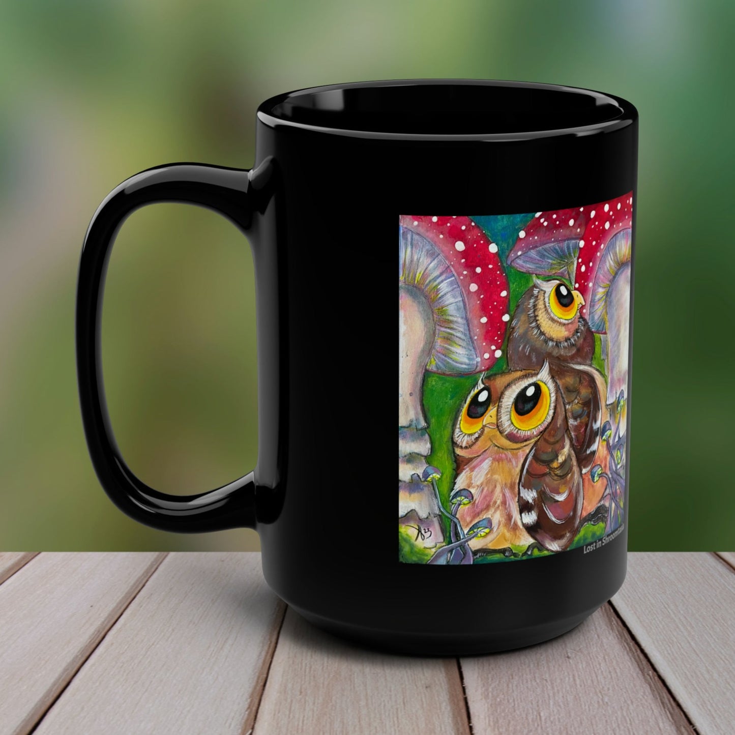 Owls and Shrooms Mug - 15oz Glossy Ceramic - Lost in Shroomtasia from Mama Mosaic Artworks