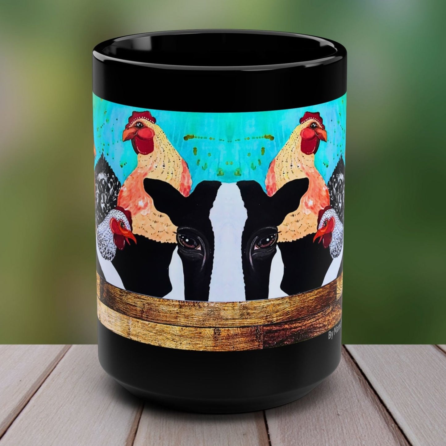 Cows and Chickens Mug From Mama Mosaic Artworks - 15 oz Black Glossy Ceramic Mug