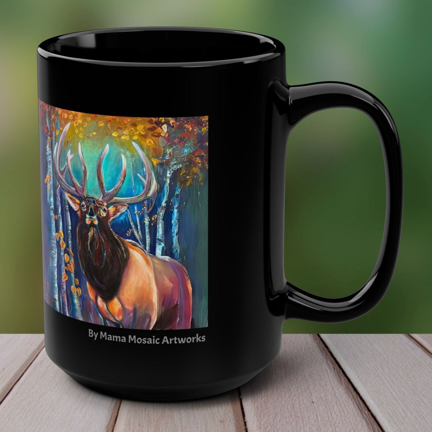 Wapiti Elk Mug - 15oz Glossy Ceramic - Song of Autumn Elk from Mama Mosaic Artworks