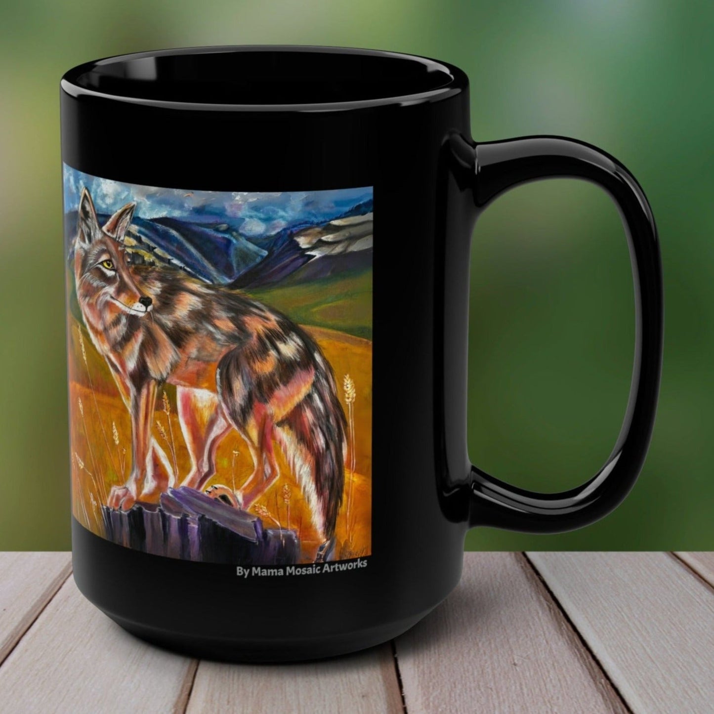 Plains Coyote Mug - 15oz Glossy Ceramic - Lady of the Plains from Mama Mosaic Artworks