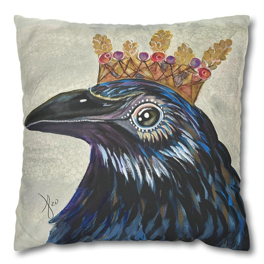 Crow Throw Pillow Cover - Faux Suede - 2 Sizes - King Crow from Mama Mosaic Artworks