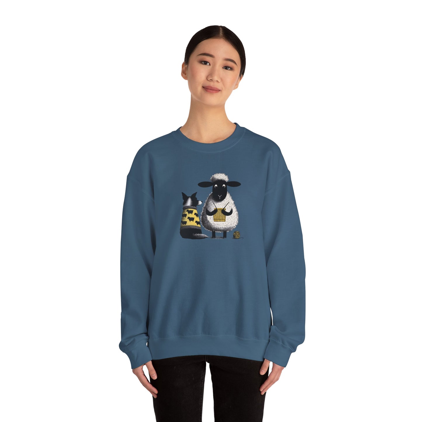 Bordie Collie and Sheep Sweatshirt: Sheep Knitting Crewneck Sweater