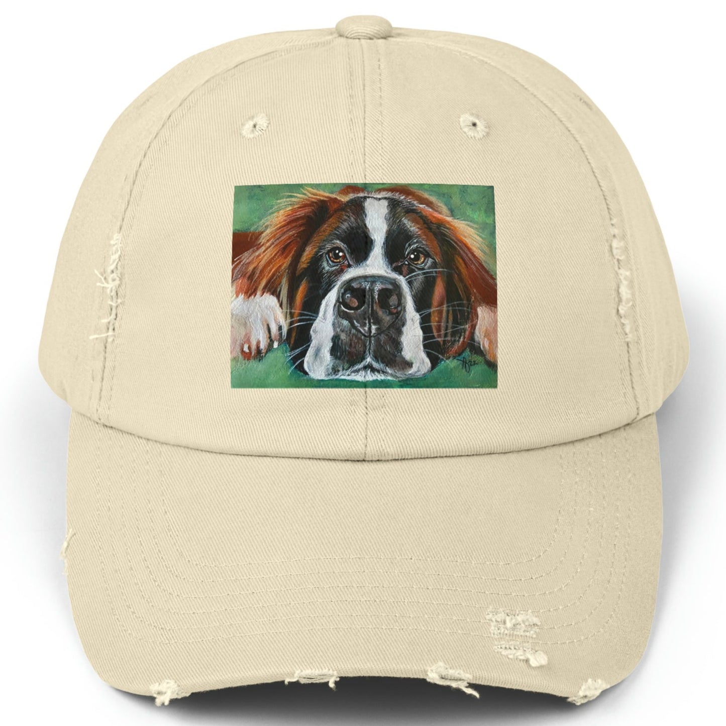 Saint Bernard Distressed Hat - Adjustable - Portrait of Saint Bernard from Mama Mosaic Artworks