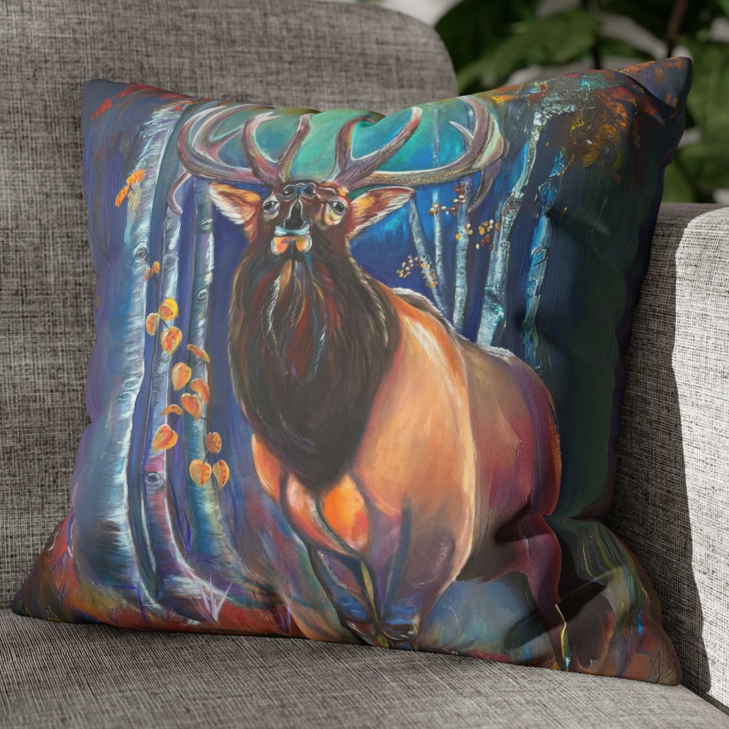 Wapiti Elk Throw Pillow Cover - Faux Suede - 2 Sizes - Song of Autumn Elk from Mama Mosaic Artworks