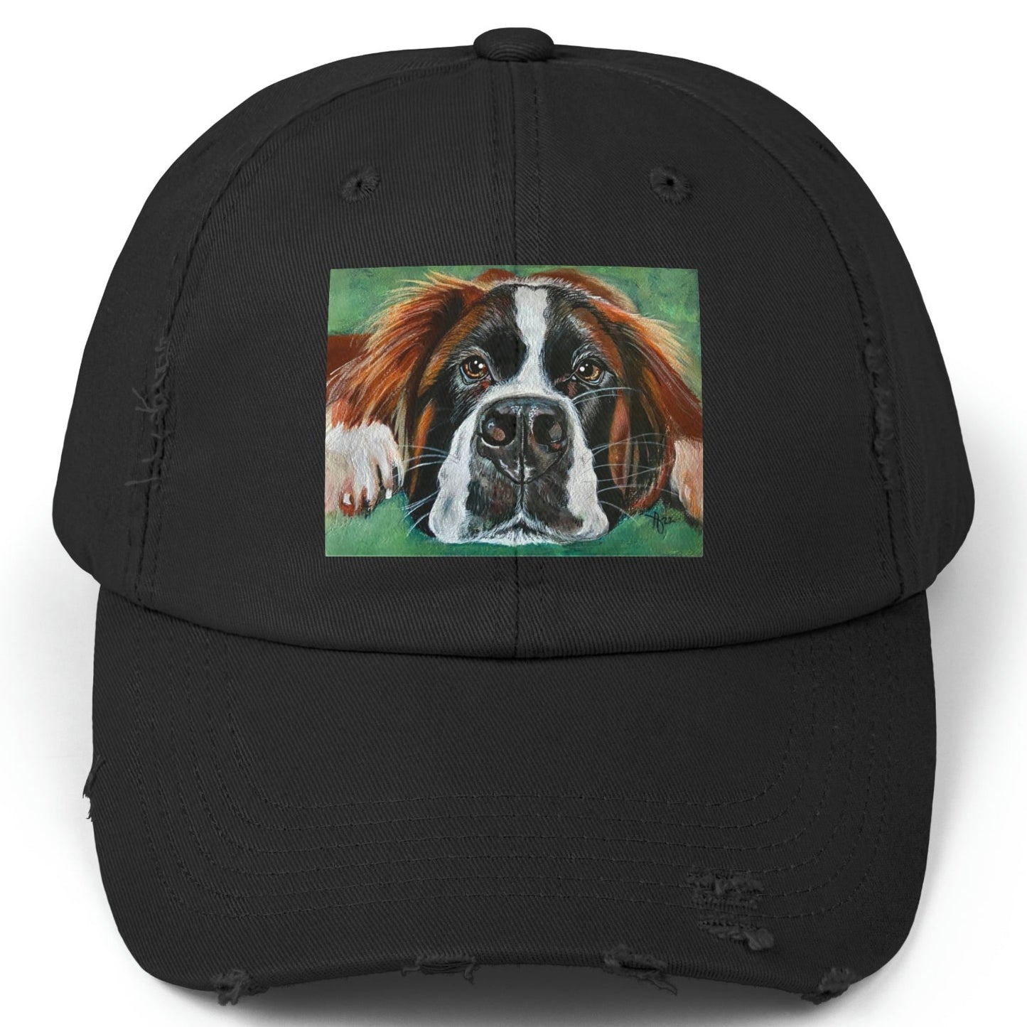 Saint Bernard Distressed Hat - Adjustable - Portrait of Saint Bernard from Mama Mosaic Artworks