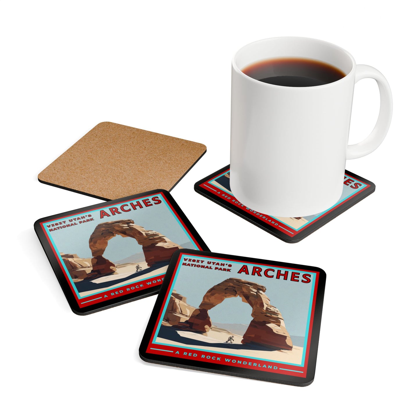 Sasquatch at Arches National Park Retro Travel Poster Coaster: Delicate Arch