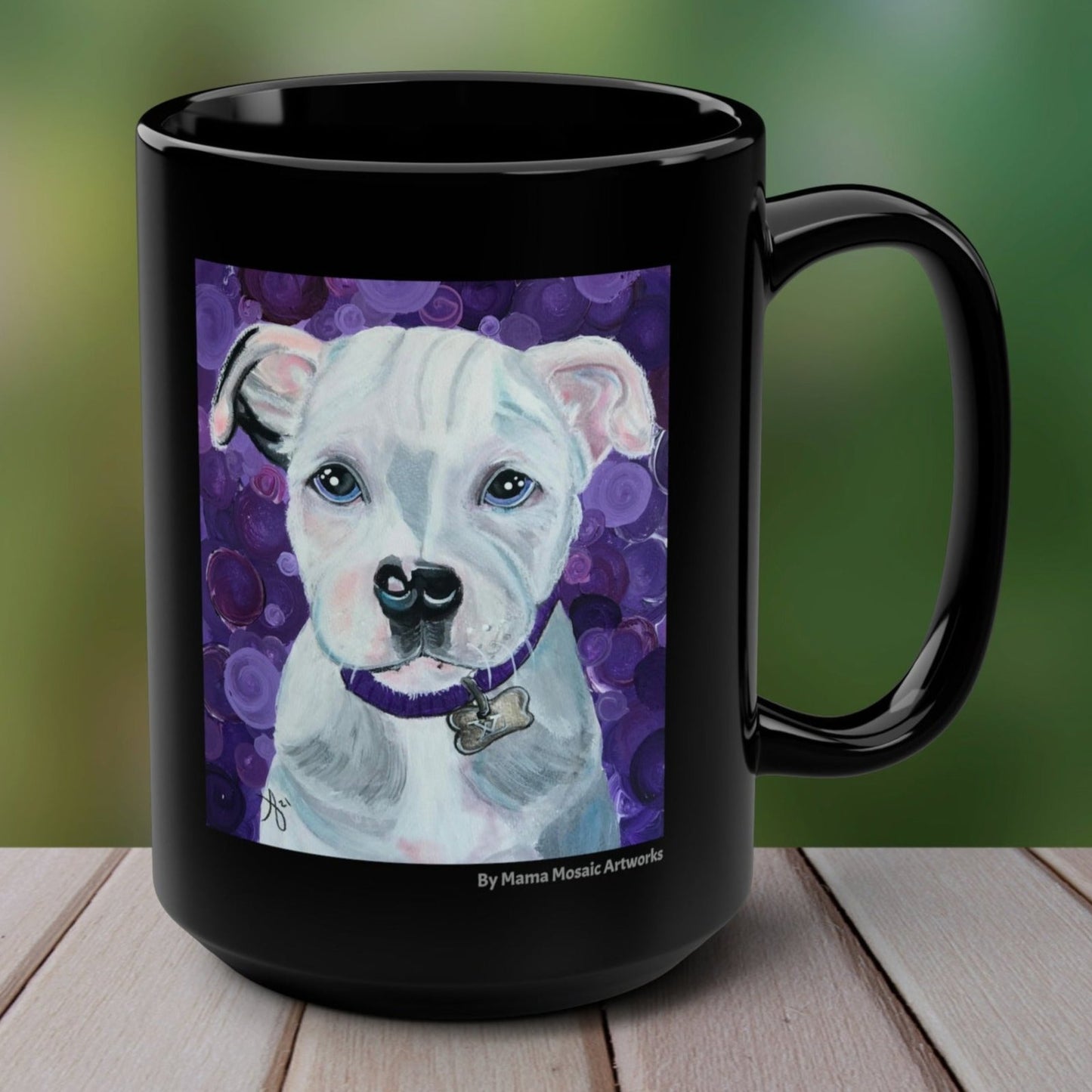 Pit Bull Mug - 15oz Glossy Ceramic - Portrait of a Pit Bull from Mama Mosaic Artworks