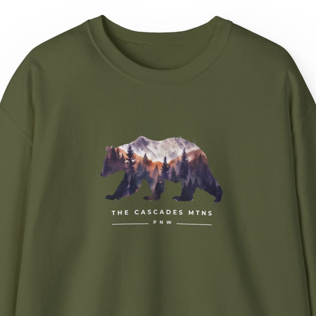 Sweatshirt - PNW Bearscape Unisex Crewneck - The Cascade Mountain Range