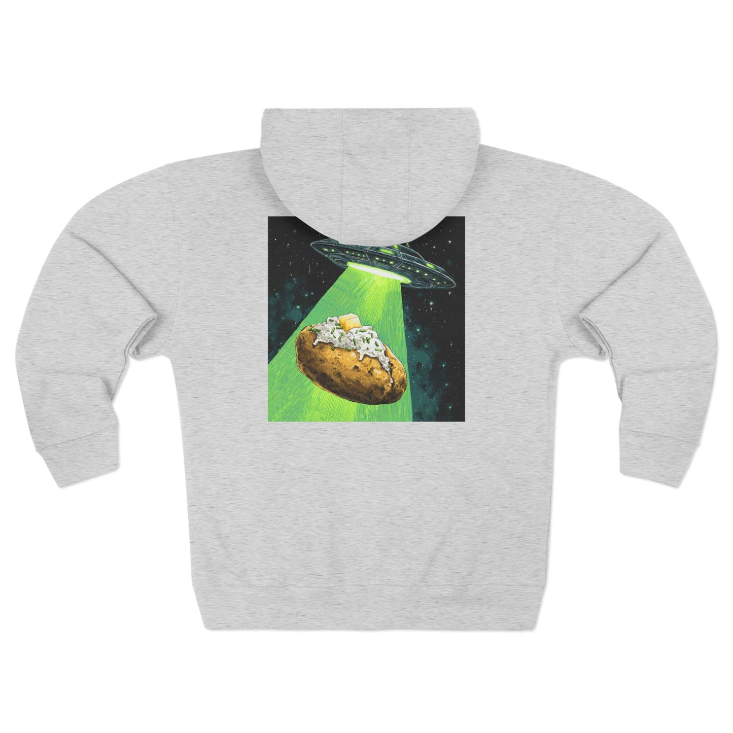 Alien Idaho Potato Beam up on the back, Zip Hoodie, Unisex
