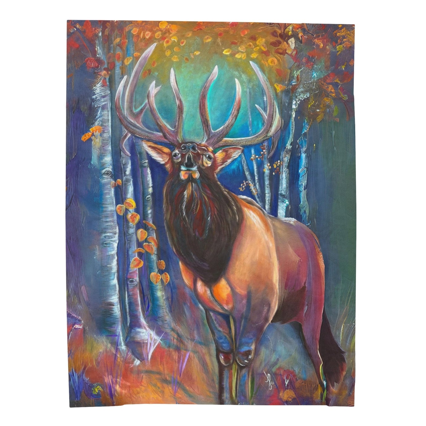 60x80 Blanket - Song of Autumn Elk - Velveteen Plush Throw Blanket - from Mama Mosaic Artworks - PNW Decor - Lodge Decor - Naturecore Art. This beautiful velveteen plush throw blanket is printed edge to edge in high detail using vibrant colors. It is reproduced from the original canvas painting, Song of Autumn, by Mama Mosaic Artworks. For those who love western home decor, elk, the Cascade Mountain Range, the pacific northwest, or who simply love this enchanting work of art.