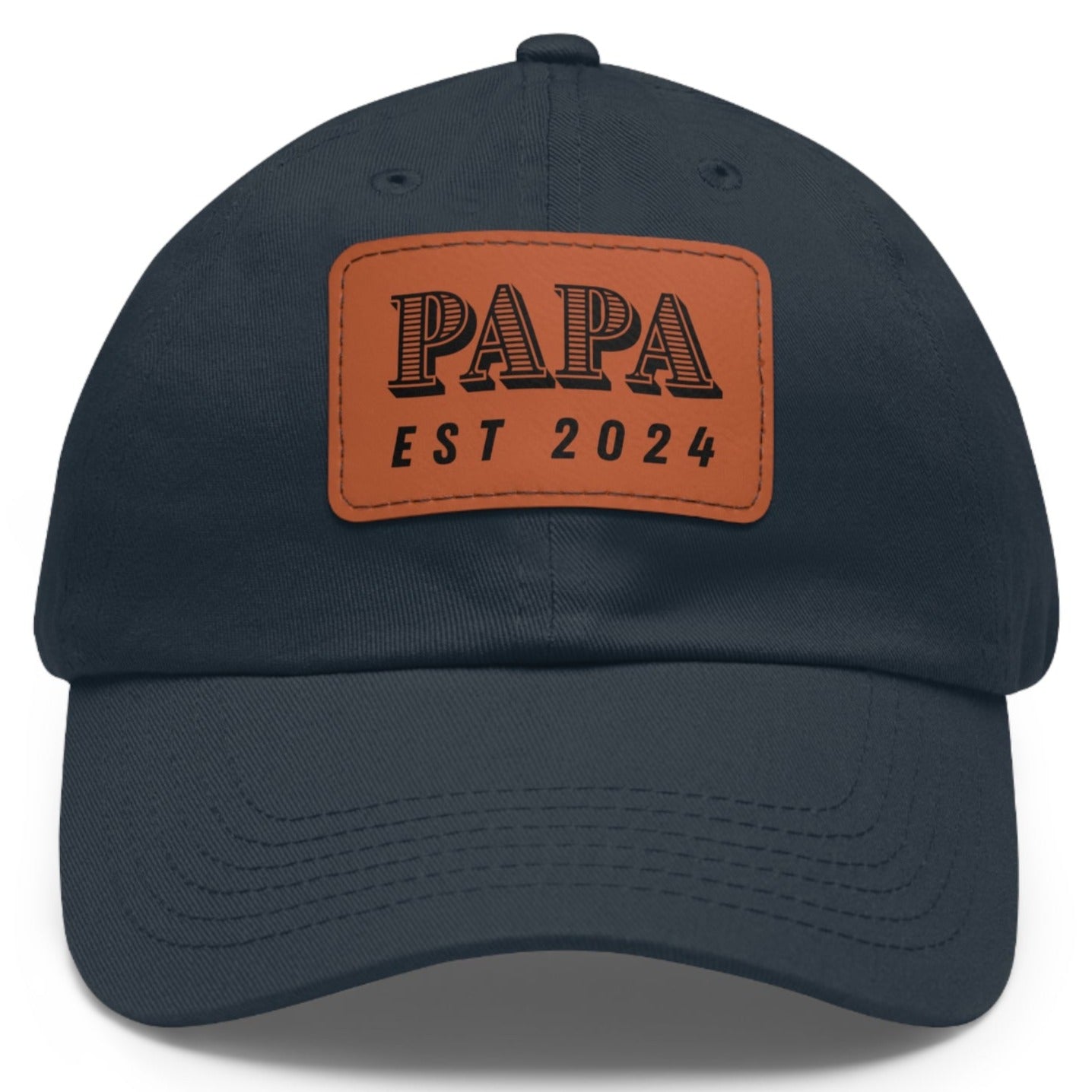 Papa Est 2024 Ball Cap with Faux Leather Patch - Adjustable