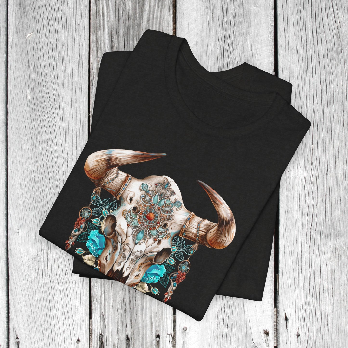 Western Bull Skull with Inlaid Turquoise Unisex TShirt