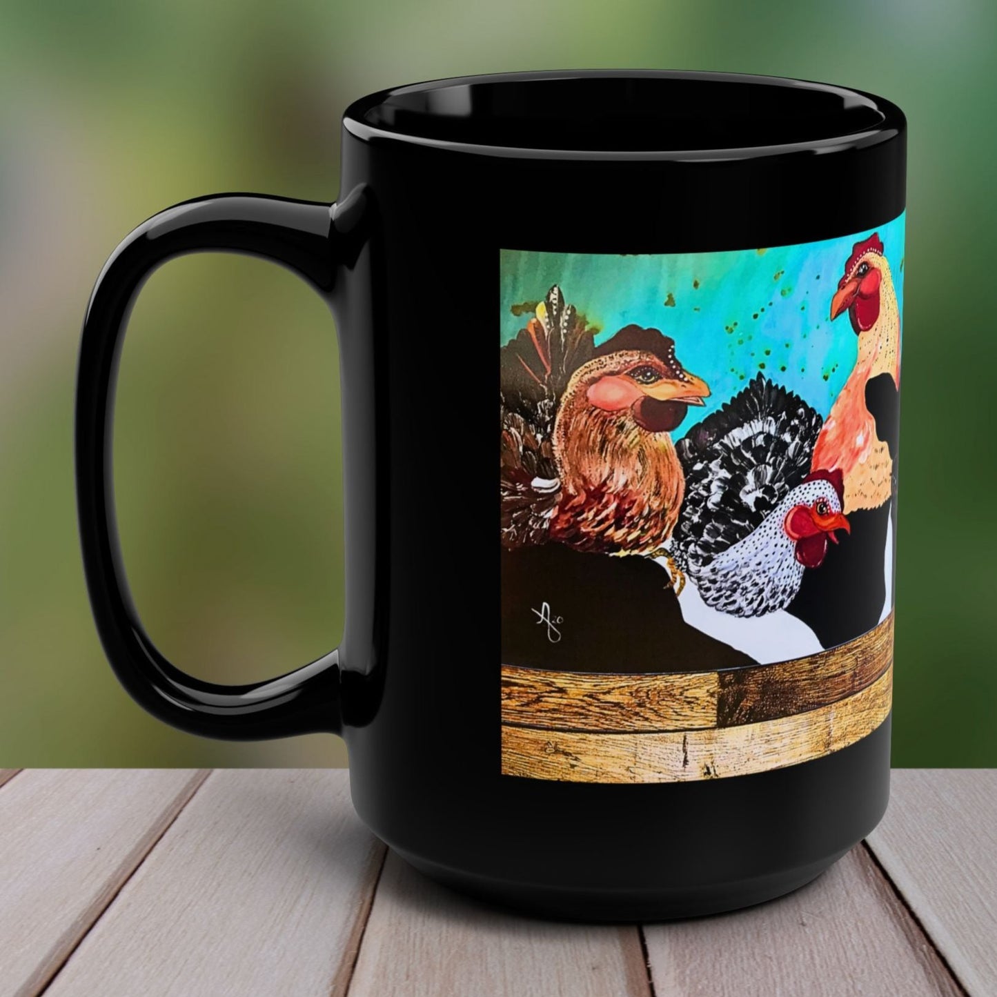 Cows and Chickens Mug From Mama Mosaic Artworks - 15 oz Black Glossy Ceramic Mug