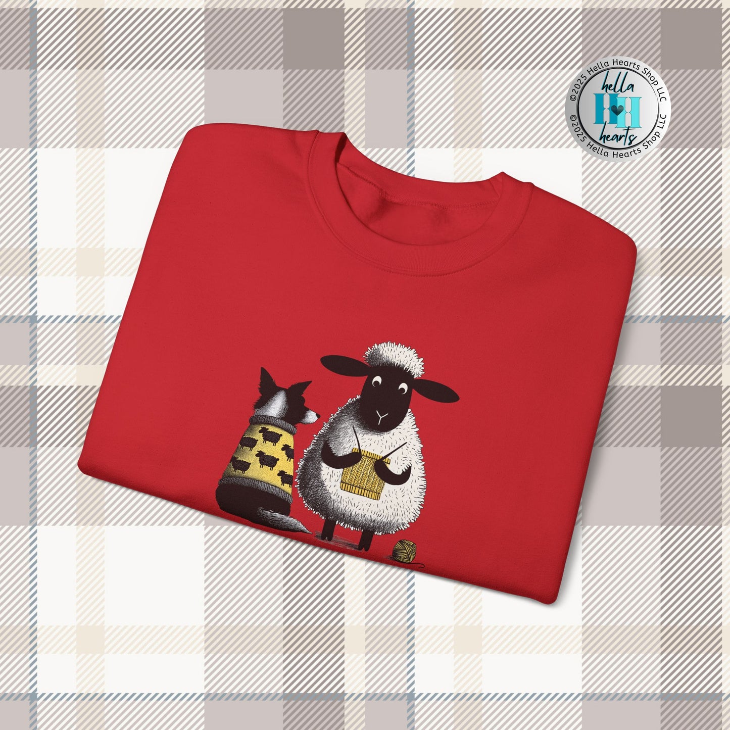 Bordie Collie and Sheep Sweatshirt: Sheep Knitting Crewneck Sweater