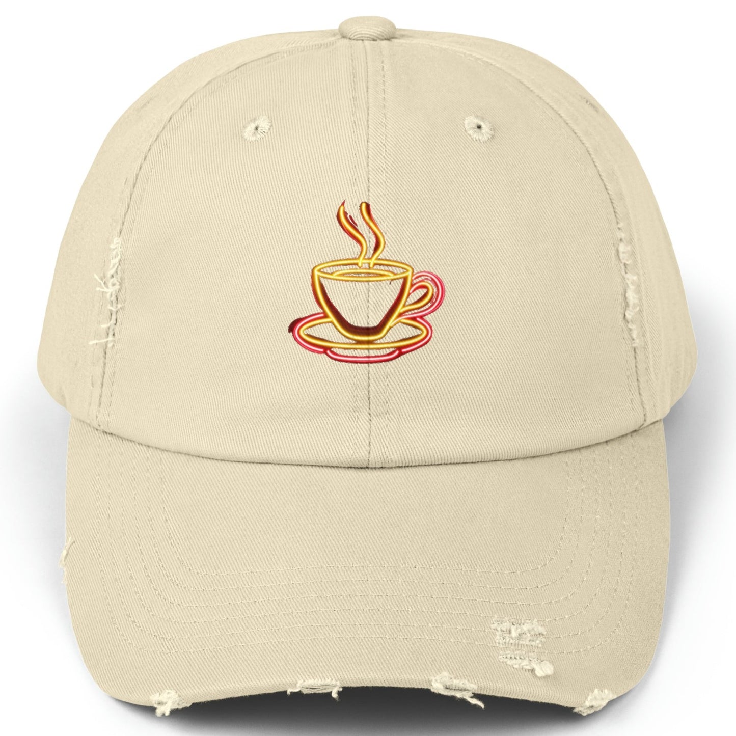 Retro Neon Coffee Cup Distressed Hat - Adjustable