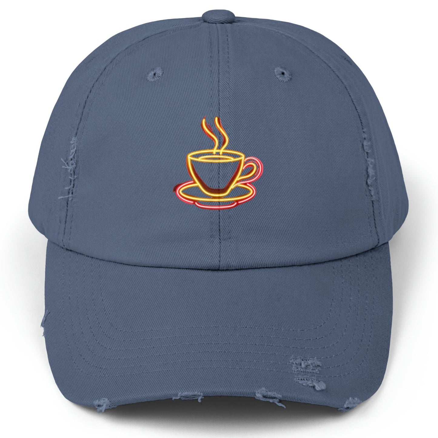 Retro Neon Coffee Cup Distressed Hat - Adjustable