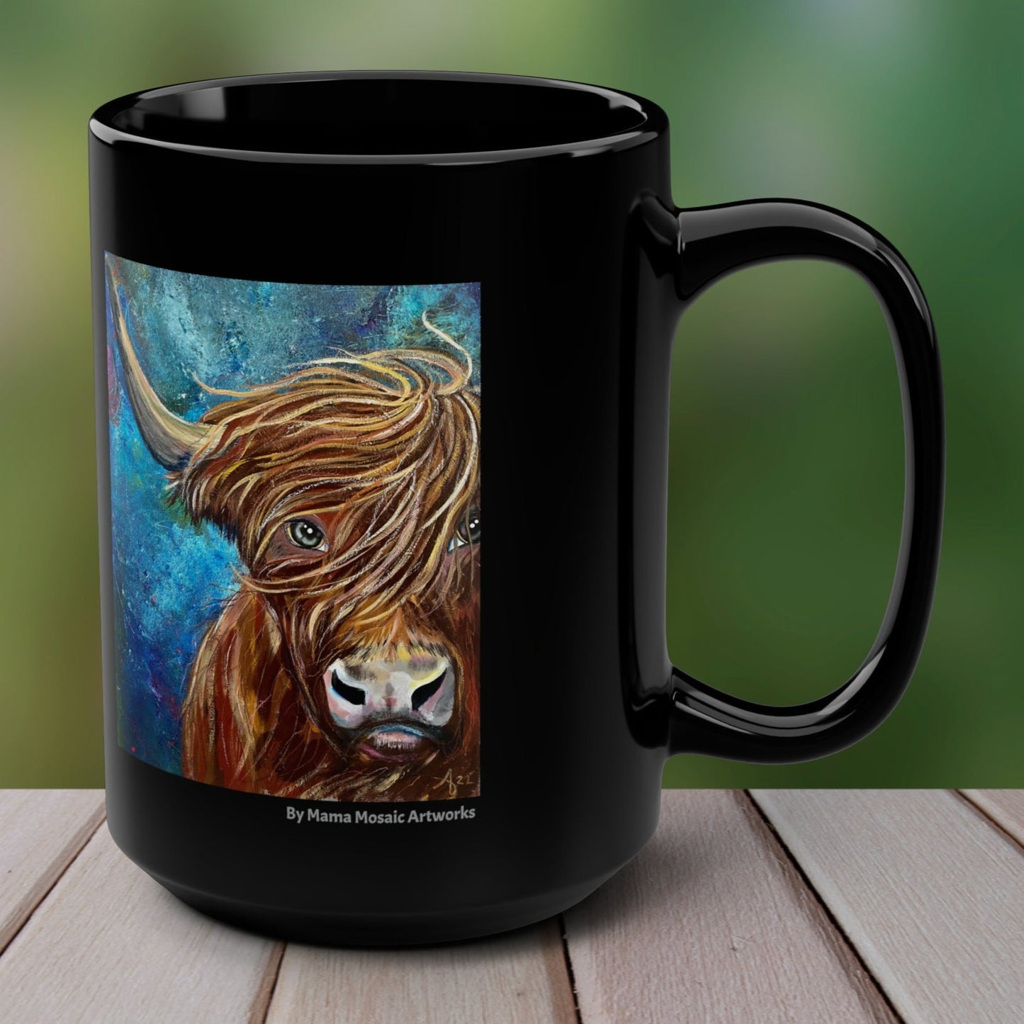 Highland Cow Mug - 15oz Glossy Ceramic - Highland Bull I Won't Back Down from Mama Mosaic Artworks