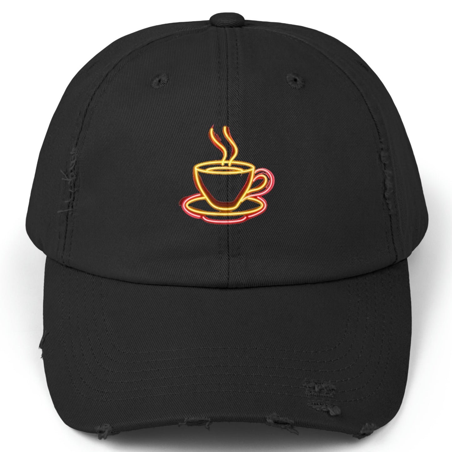 Retro Neon Coffee Cup Distressed Hat - Adjustable