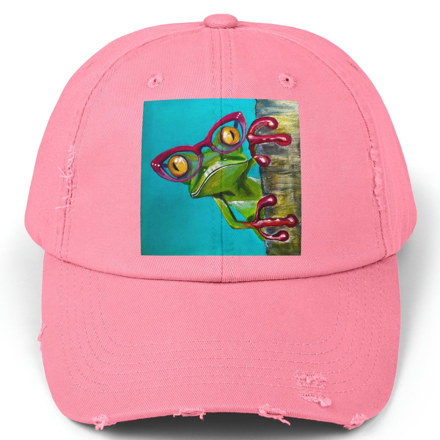 Frog Distressed Hat - Adjustable - Read More Optical Frog from Mama Mosaic Artworks