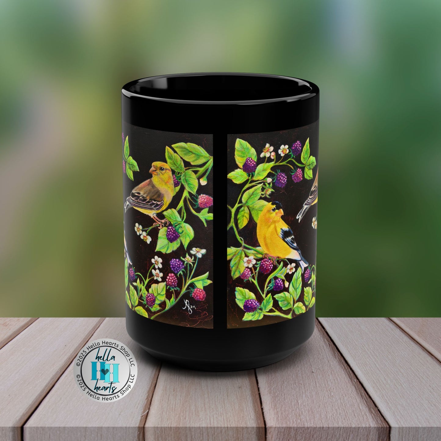 Goldfinches and Blackberries - 15 oz Ceramic Mug