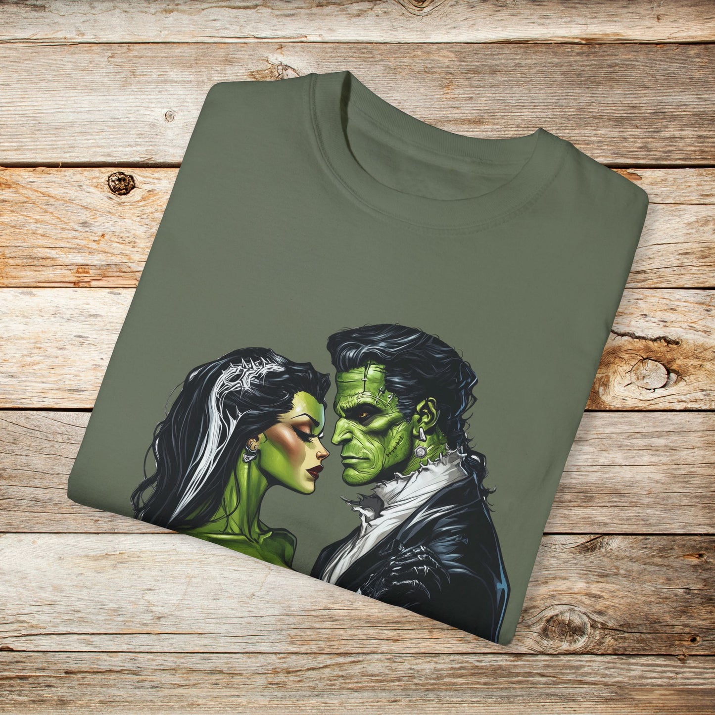 Creature and Bride of Frankenstein Sexy Halloween T-Shirt - Comfort Colors Unisex Crew