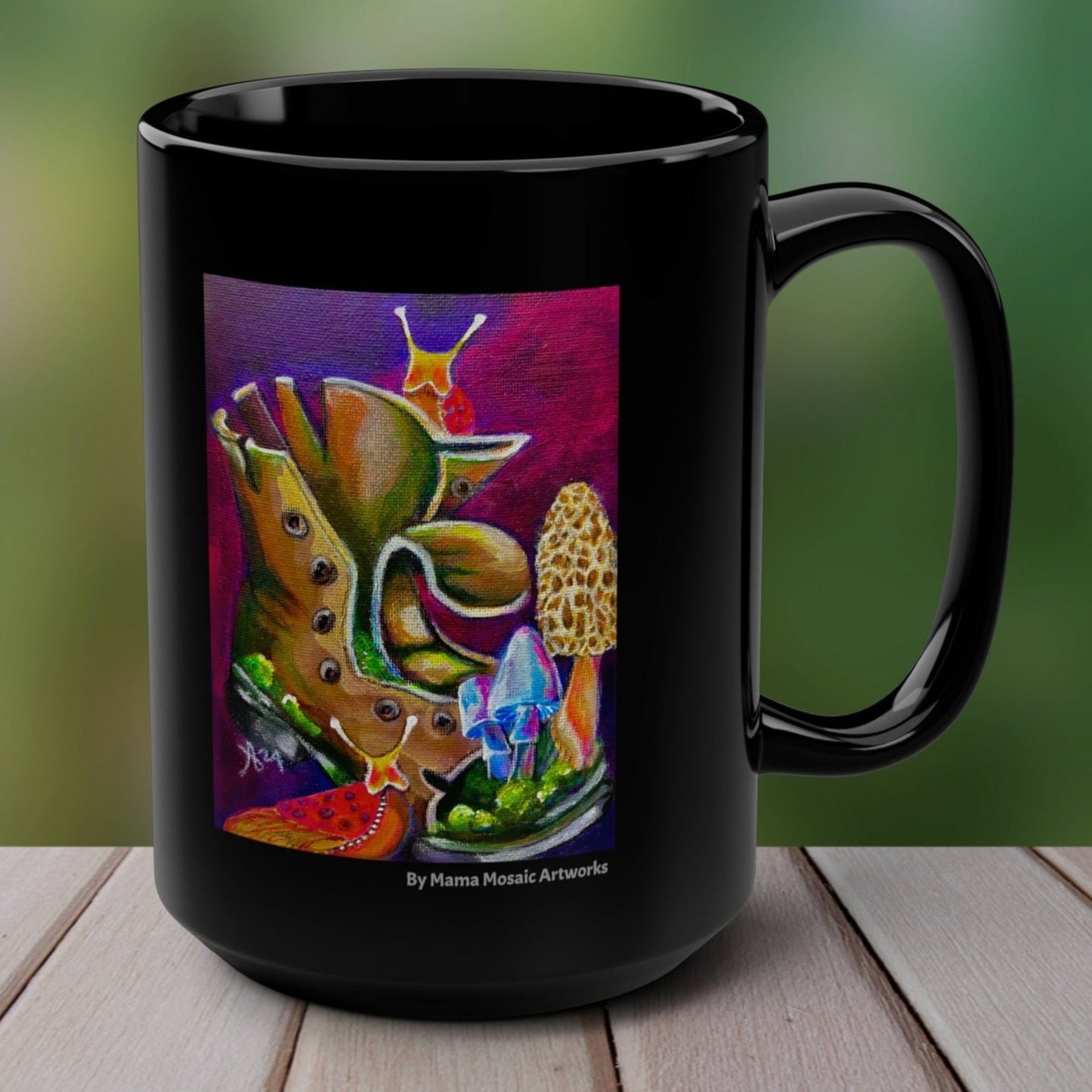 Psychedelic Shrooms Mug - 15oz Glossy Ceramic - Psilly Pslugs from Mama Mosaic Artworks