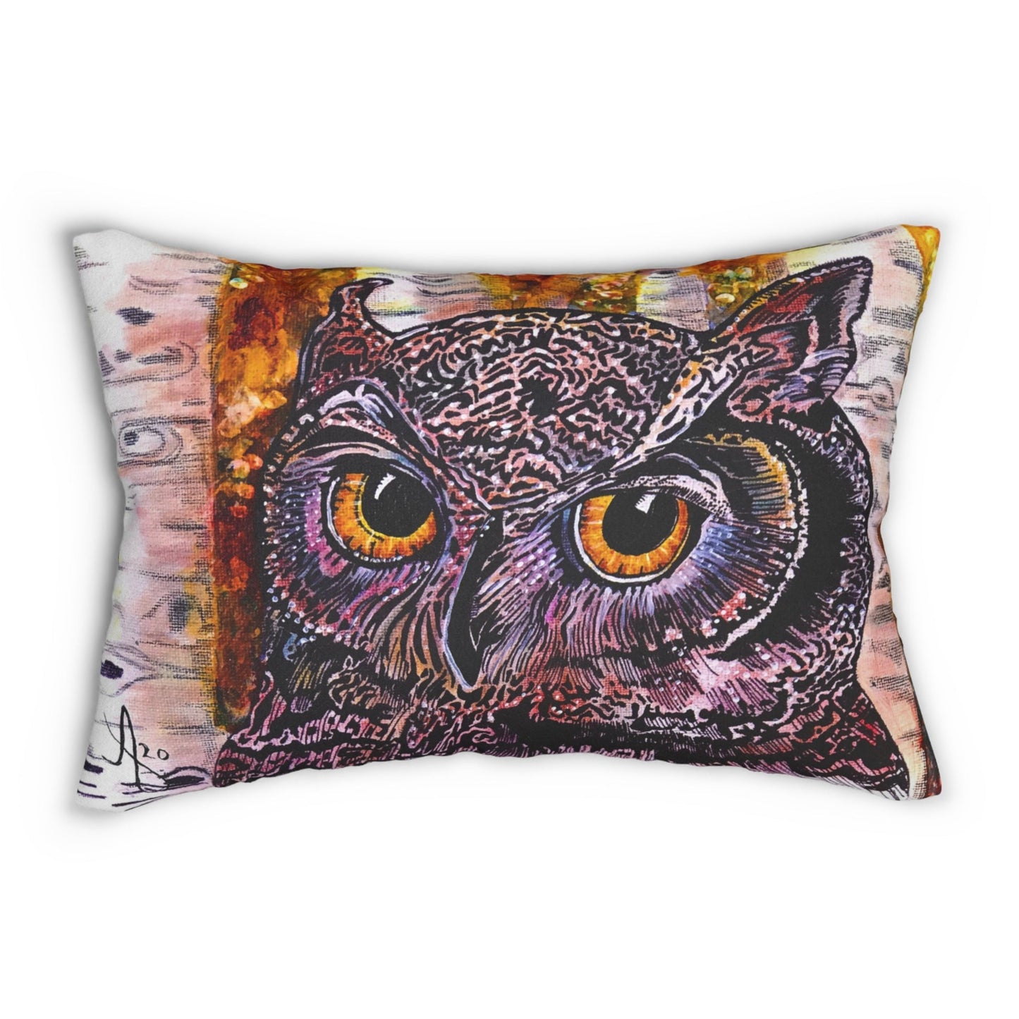 Horned Owl Lumbar Pillow and Cover - 20x14" - Portrait of an Owl from Mama Mosaic Artworks