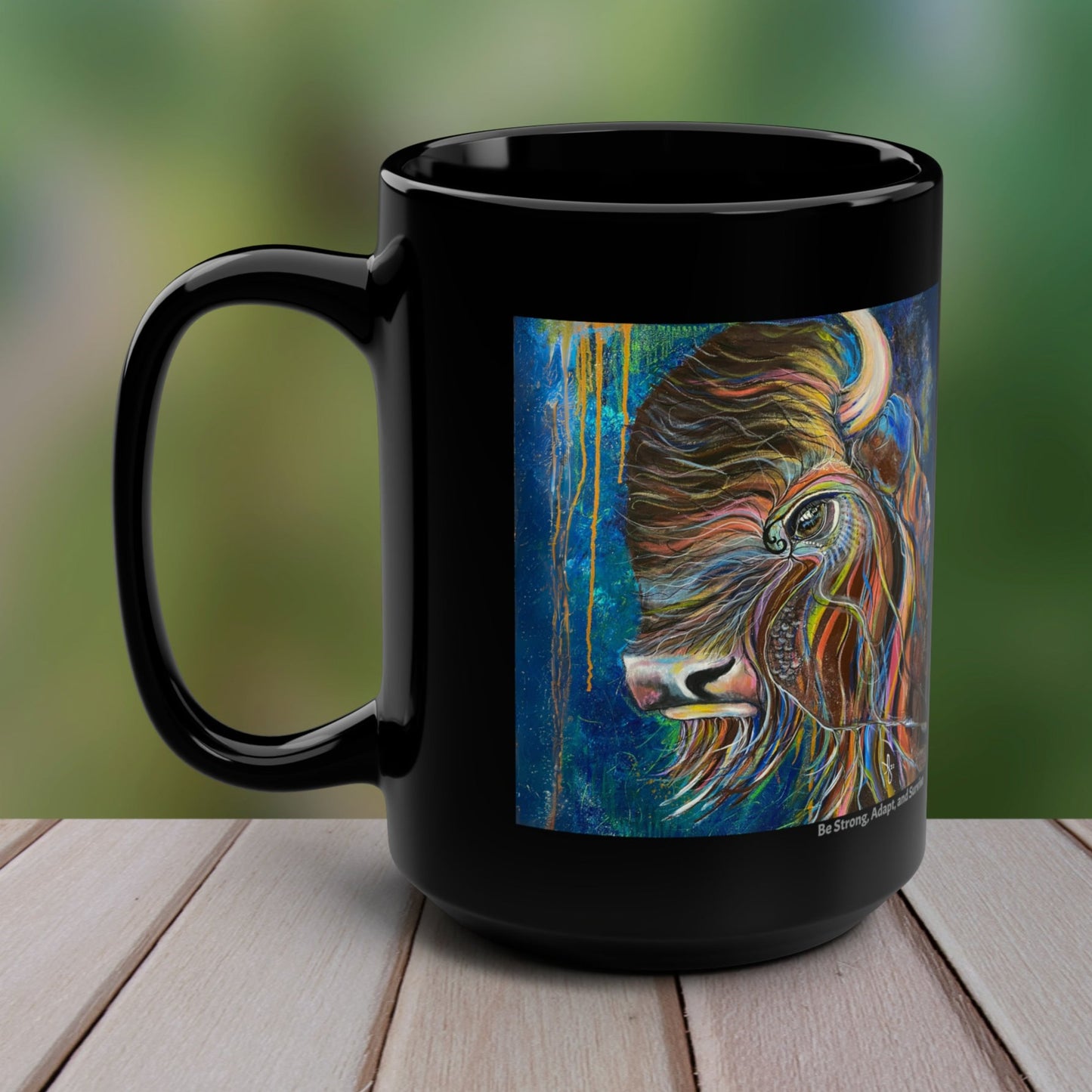 Bison Mug - 15oz Glossy Ceramic - Be Strong, Adapt and Survive from Mama Mosaic Artworks