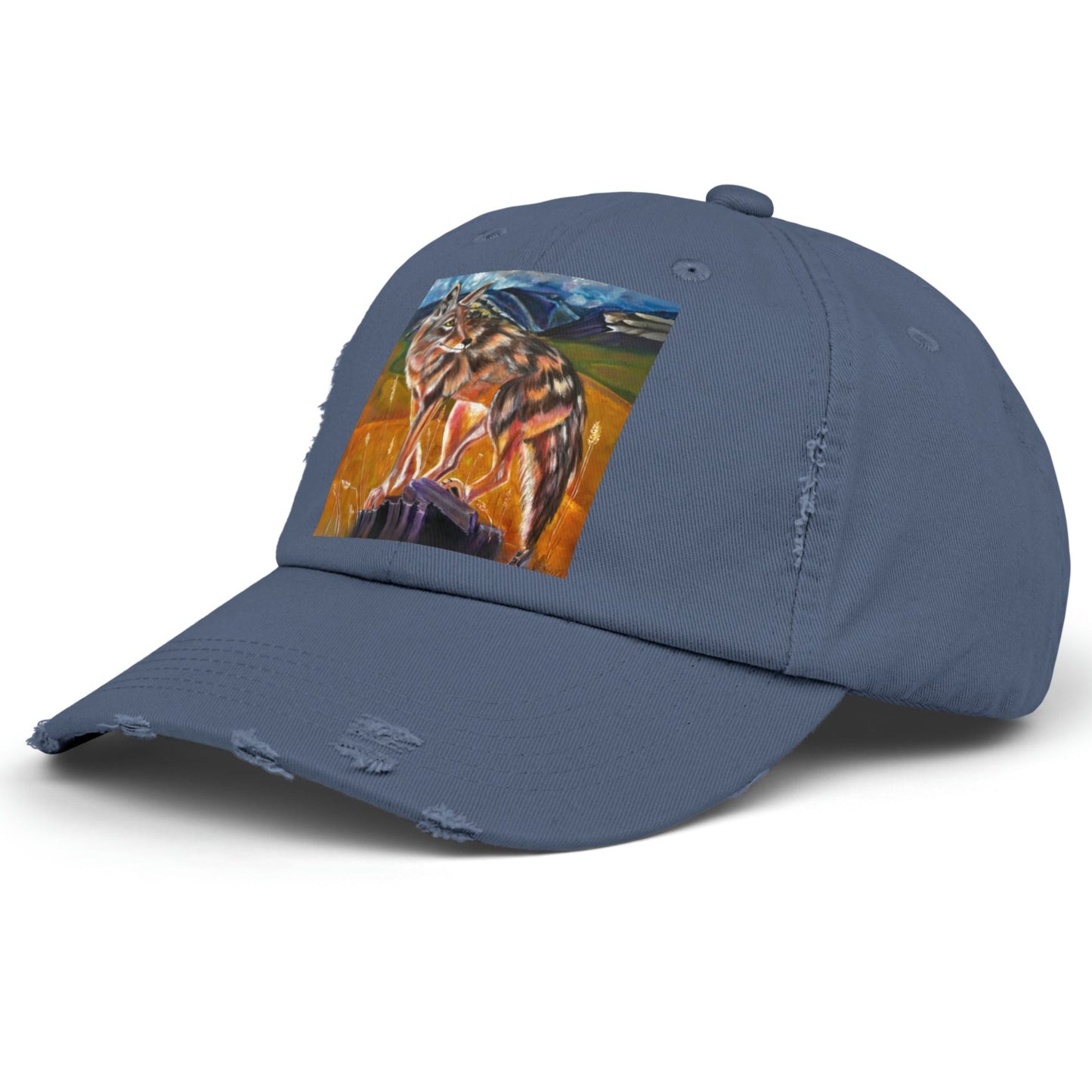 Plains Coyote Distressed Hat - Adjustable - Lady of the Plains from Mama Mosaic Artworks