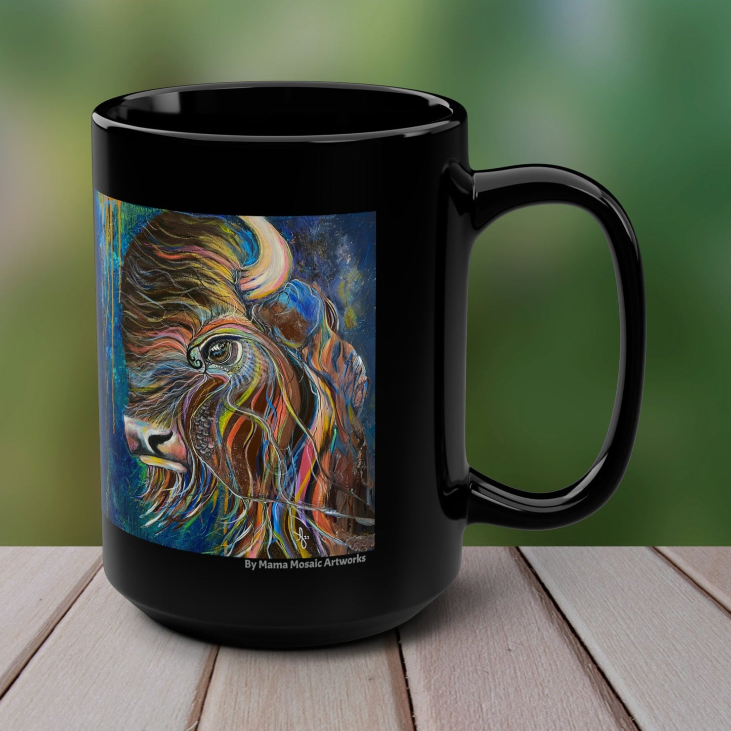 Bison Mug - 15oz Glossy Ceramic - Be Strong, Adapt and Survive from Mama Mosaic Artworks