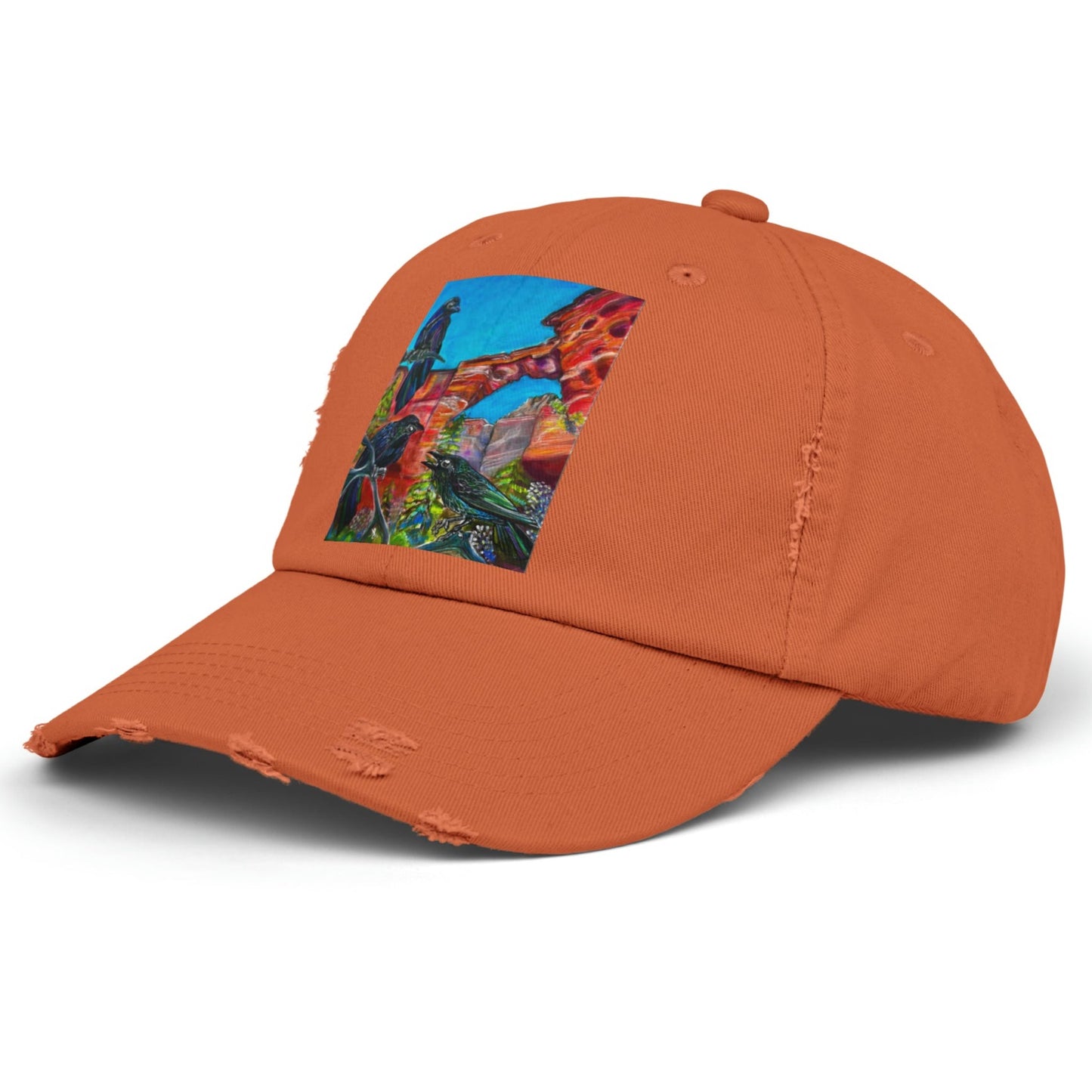 Sedona Devil's Bridge Distressed Hat - Adjustable - Three Crows at Devil's Bridge from Mama Mosaic Artworks