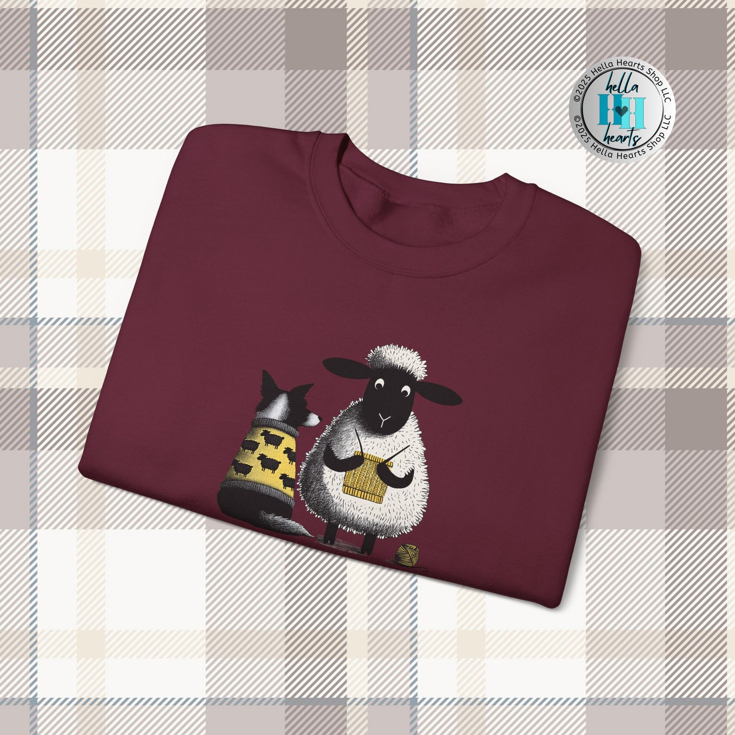Bordie Collie and Sheep Sweatshirt: Sheep Knitting Crewneck Sweater
