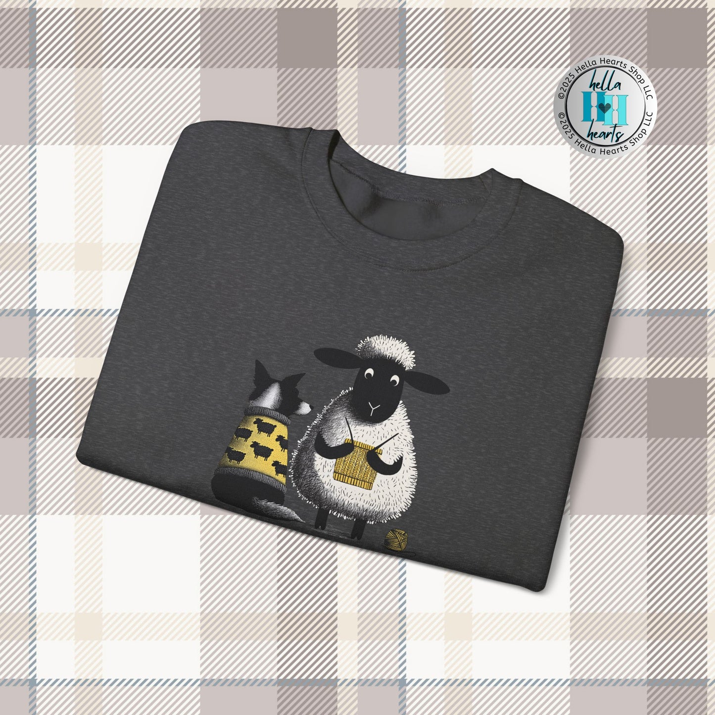 Bordie Collie and Sheep Sweatshirt: Sheep Knitting Crewneck Sweater