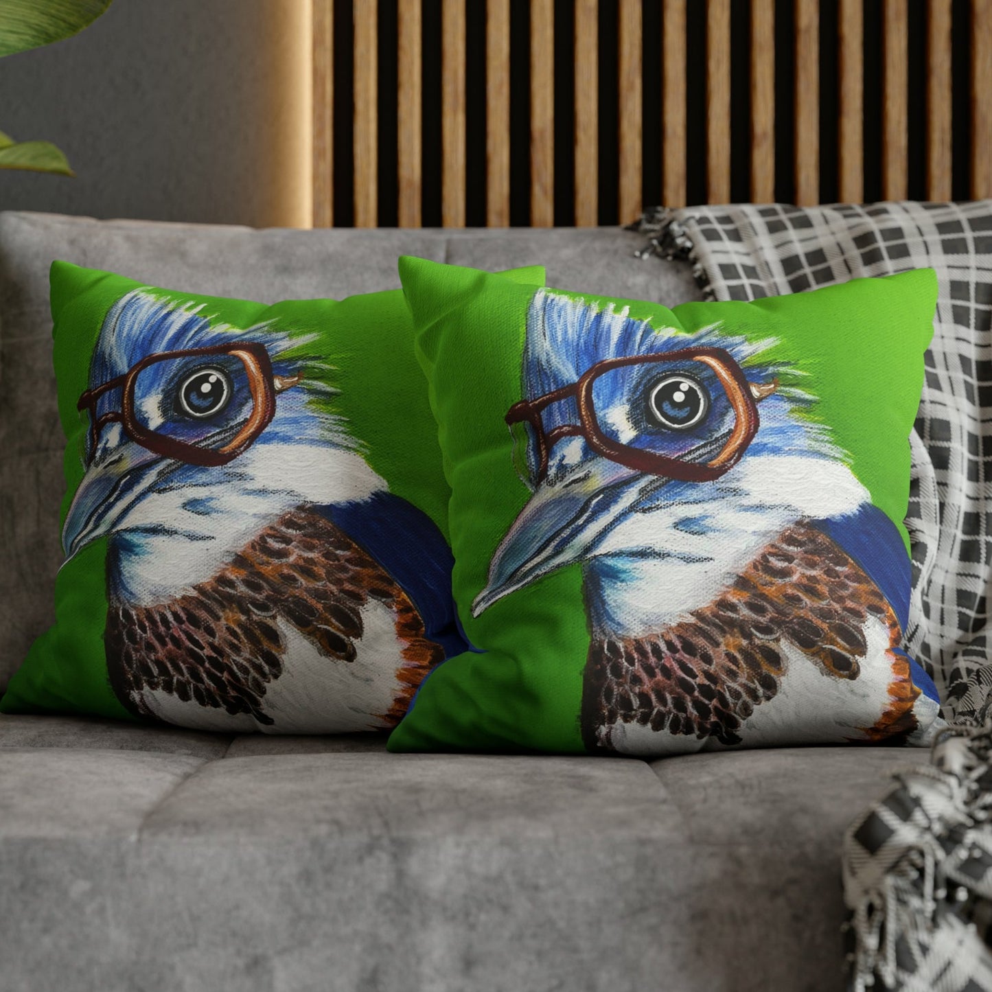 Kingfisher Throw Pillow Cover - Faux Suede - 2 Sizes - Read More Optical Kingfisher from Mama Mosaic Artworks