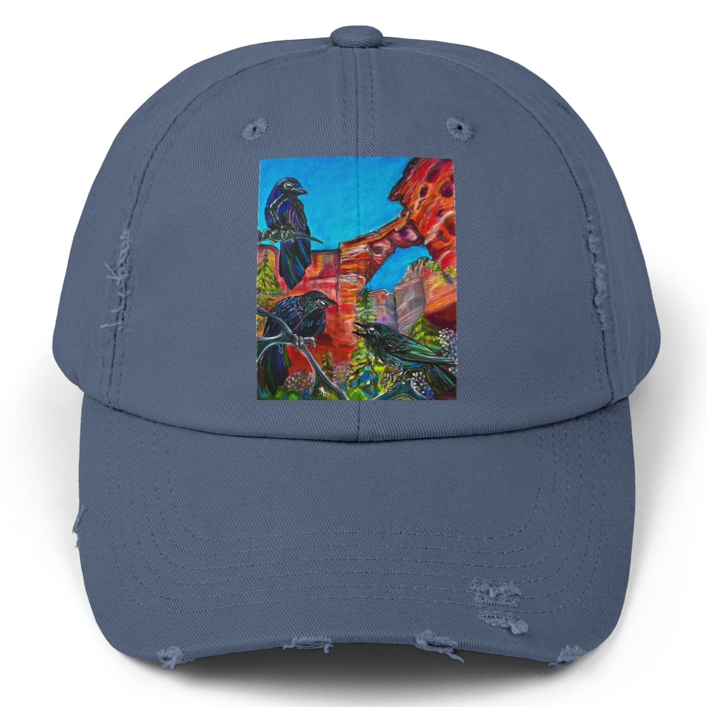 Sedona Devil's Bridge Distressed Hat - Adjustable - Three Crows at Devil's Bridge from Mama Mosaic Artworks