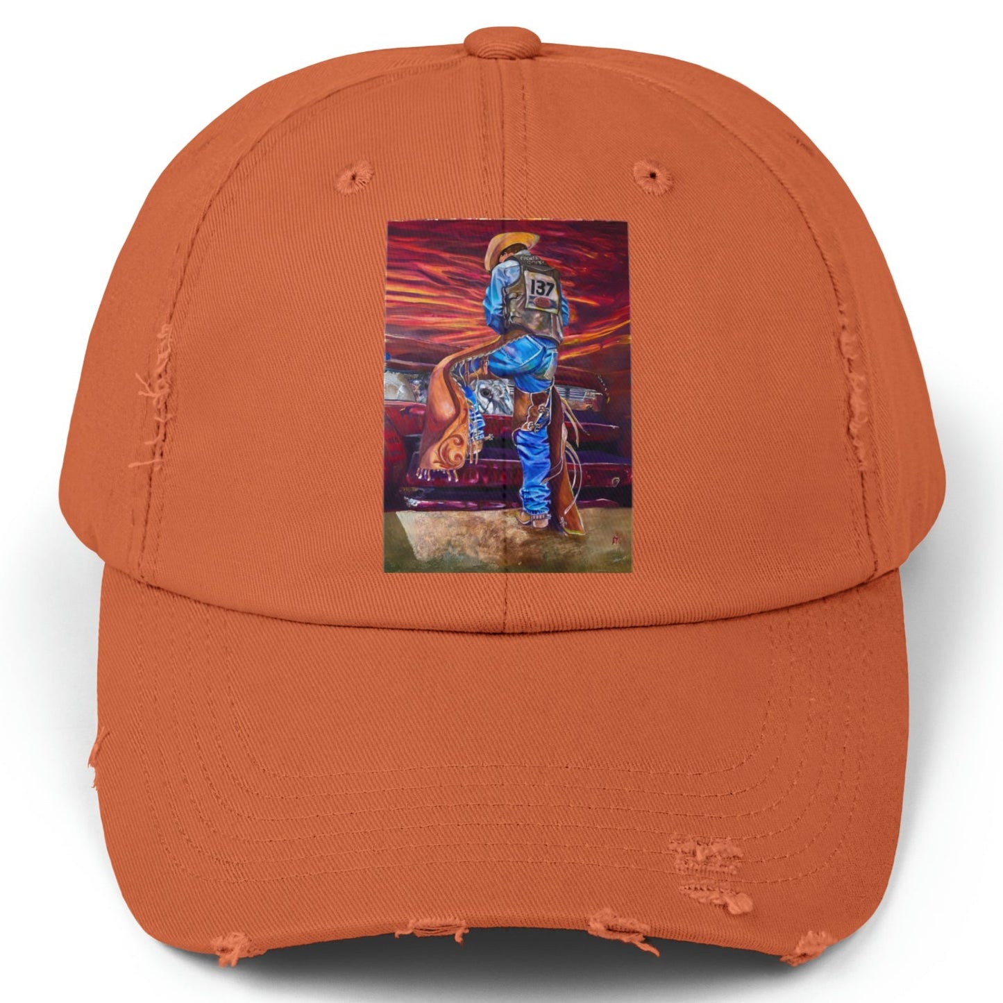 Bull Rider Cowboy Distressed Hat - Adjustable - Old Chaps New Bull from Mama Mosaic Artworks