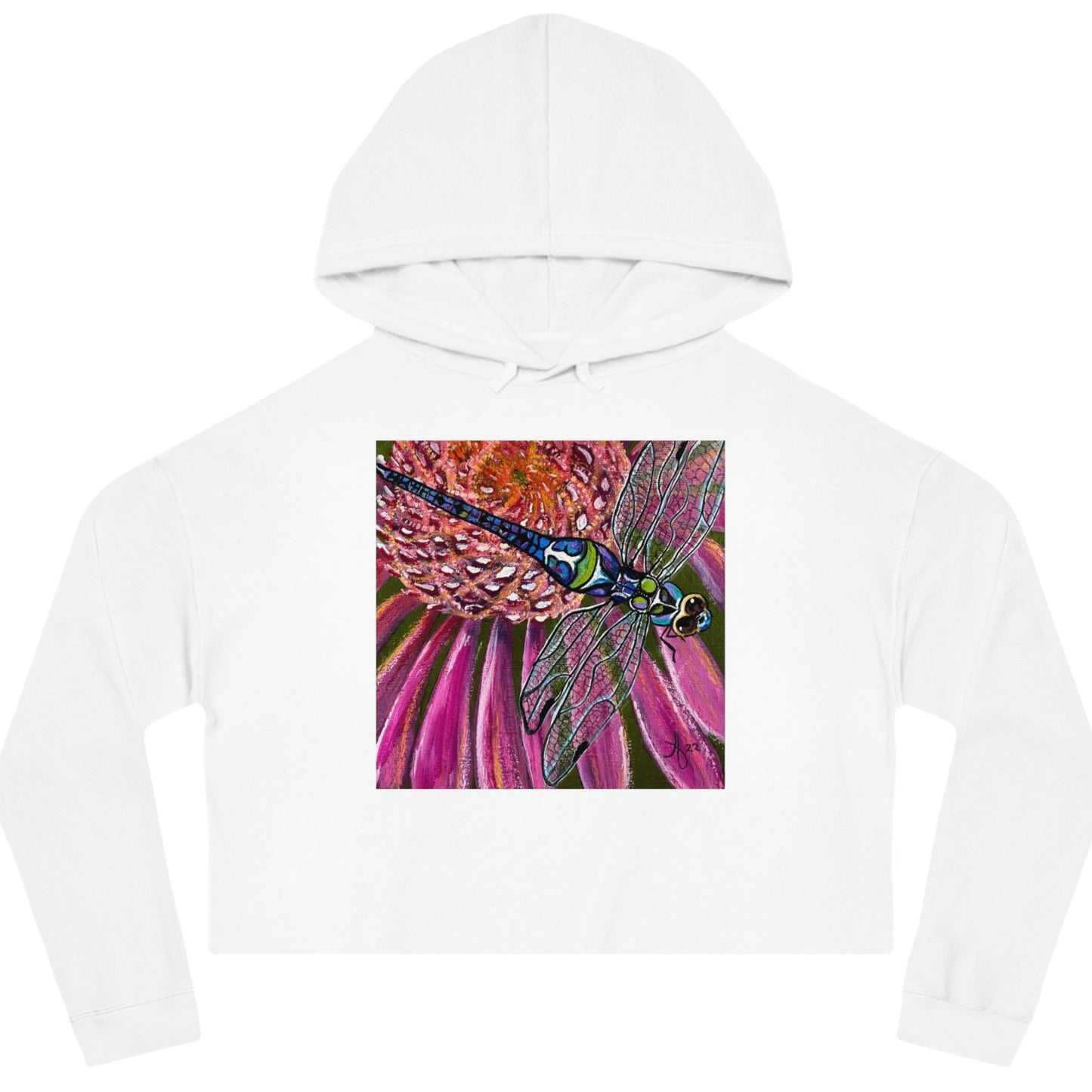 Dragonfly Cropped Hooded Sweatshirt - Garden Jewel from Mama Mosaic Artworks