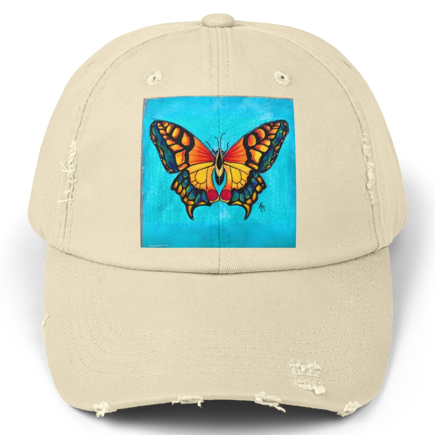 Butterfly Distressed Hat - Adjustable - Portrait of a Butterfly from Mama Mosaic Artworks