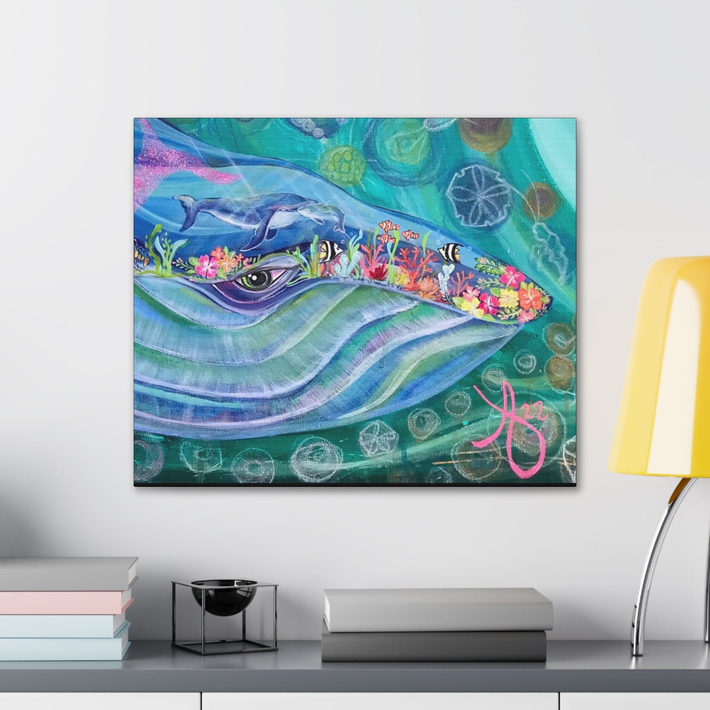 Fine Art Canvas - Mama and Baby Blue Whale from Mama Mosaic Artworks