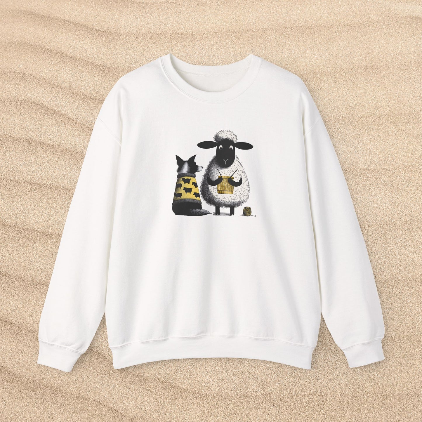 Bordie Collie and Sheep Sweatshirt: Sheep Knitting Crewneck Sweater