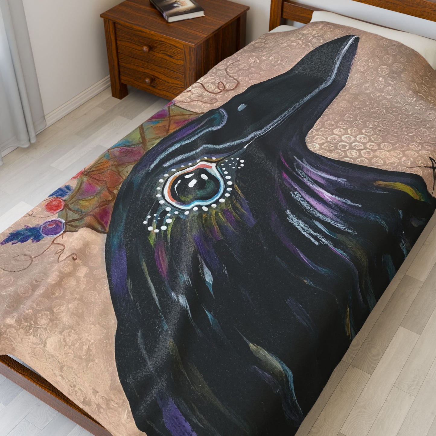 Queen Crow Blanket - Velveteen Plush Blanket - from Mama Mosaic Artworks
