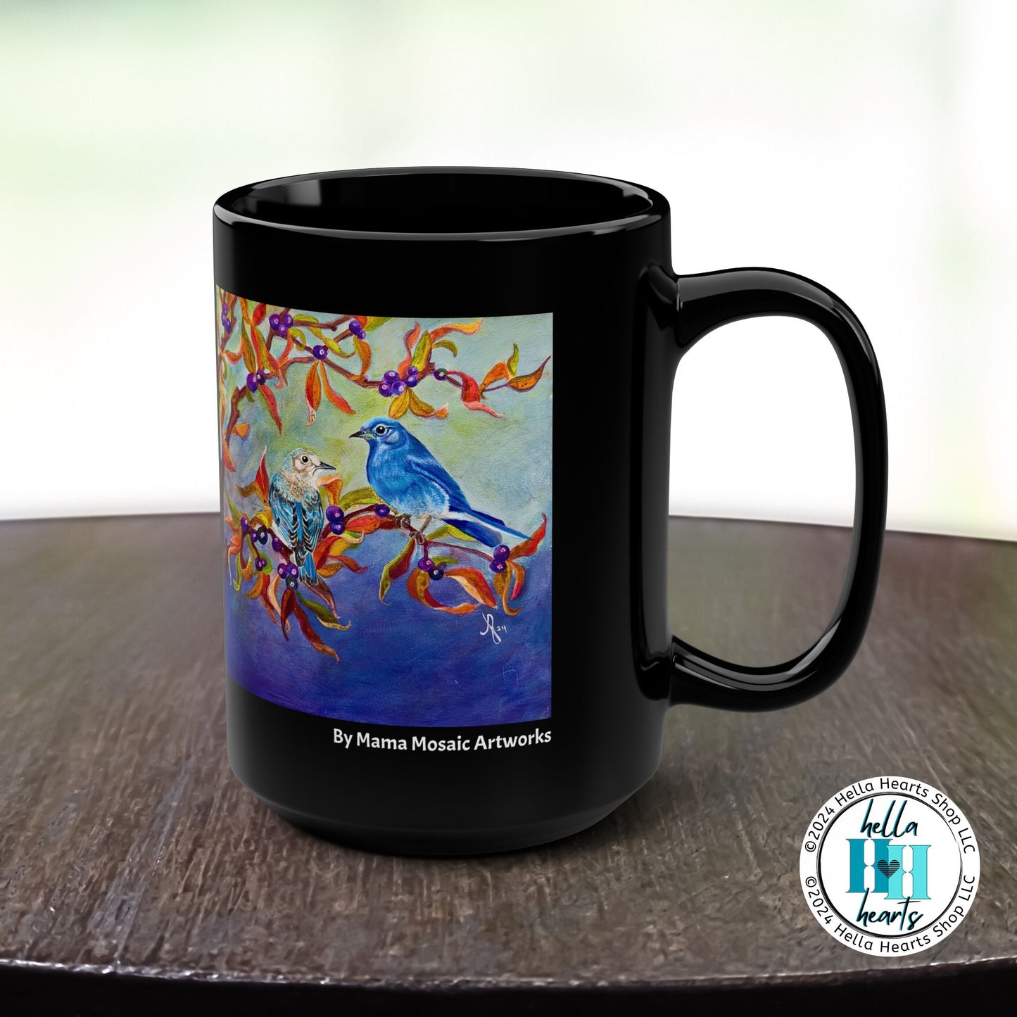 Blue Birds Mug - Original Art, Blue Birds and Huckleberries from Mama Mosaic Artworks