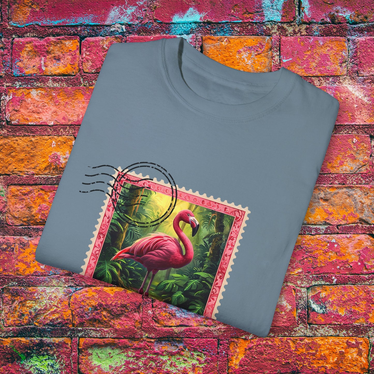 Flamingo Travel Stamp TShirt - Comfort Colors Unisex Crew