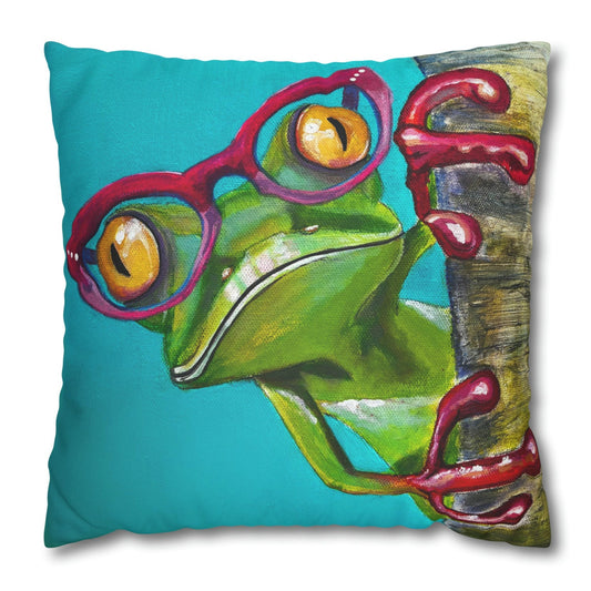 Frog Throw Pillow Cover - Faux Suede - 2 Sizes - Read More Optical Frog from Mama Mosaic Artworks