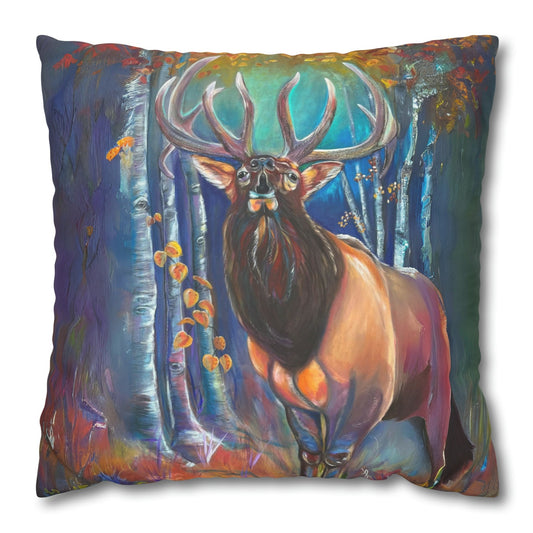 Wapiti Elk Throw Pillow Cover - Faux Suede - 2 Sizes - Song of Autumn Elk from Mama Mosaic Artworks