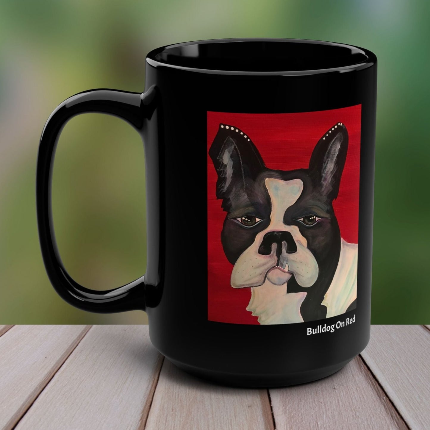 Bulldog On Red from Mama Mosaic Artworks - 15 oz Black Glossy Ceramic Mug